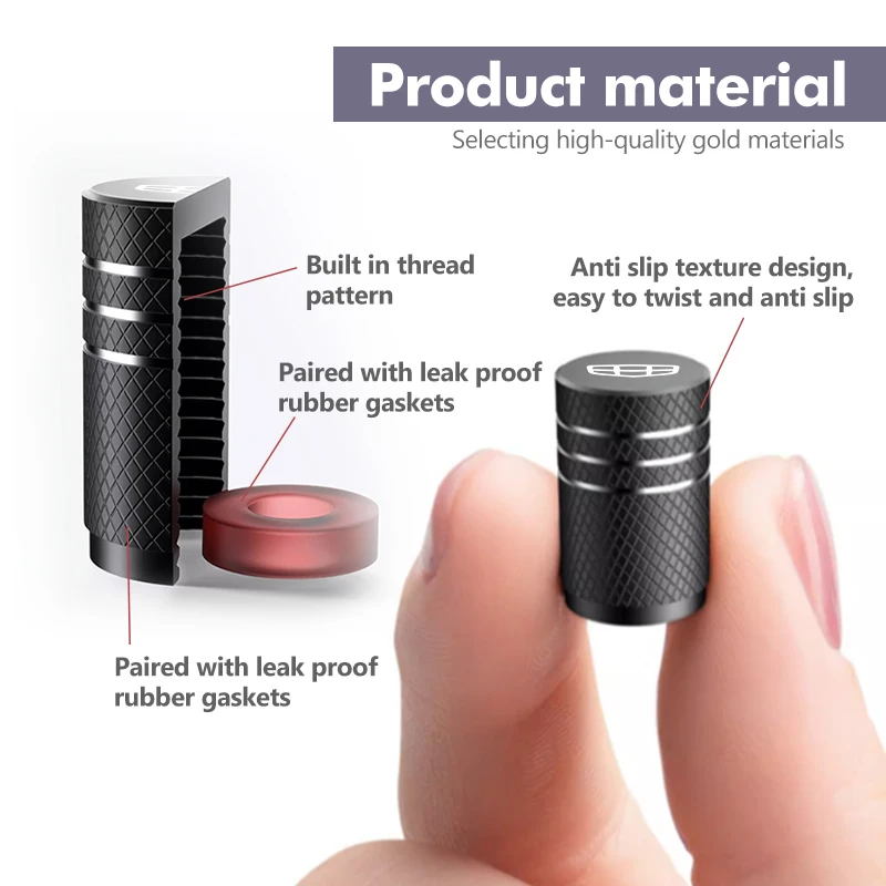 Geely Zinc-Alloy Tyre Valve Caps (Grey, 4pc) view 4